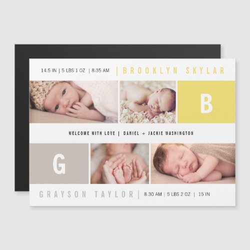 Baby Monograms Twins 4 Photo Birth Announcement