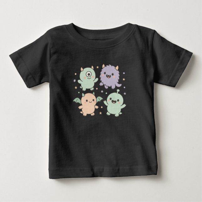 Baby Monsters Party Cute Pastel Halloween Friends Baby T-Shirt (Front)