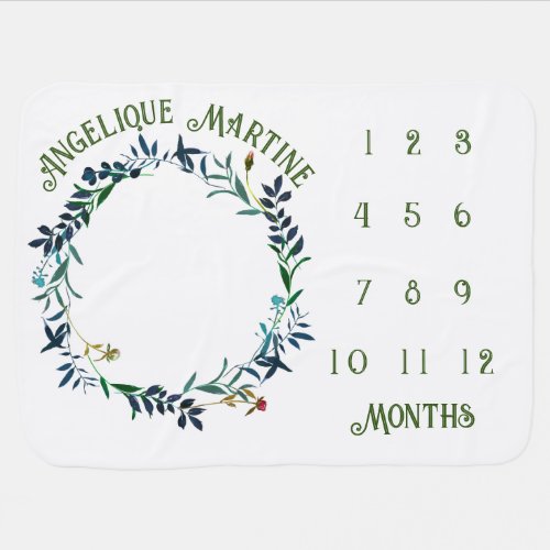 Baby Month Milestone Forest Meadow Wreath 2 Baby Blanket