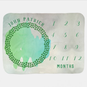 Baby Month Milestone Irish Green Shamrocks Wreath Baby Blanket