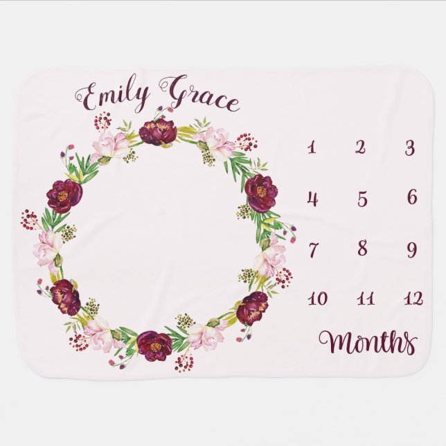 Baby Monthly Milestone Blanket Peony (Horizontal)
