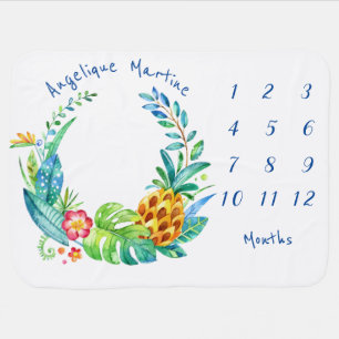 Baby Monthly Milestone Bright Tropical Wreath Blanket