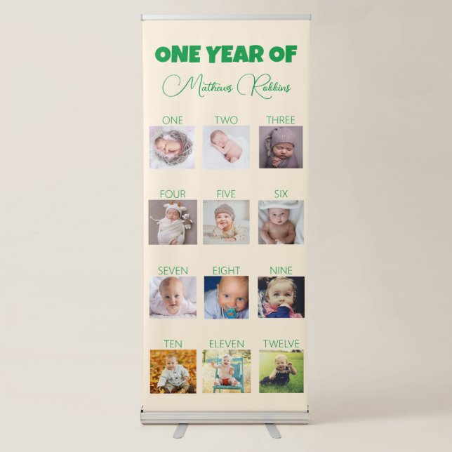 Baby Monthly Milestones 1st Birthday Retractable Banner (Front)