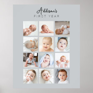 Baby Monthly Photo Poster First Year Gray
