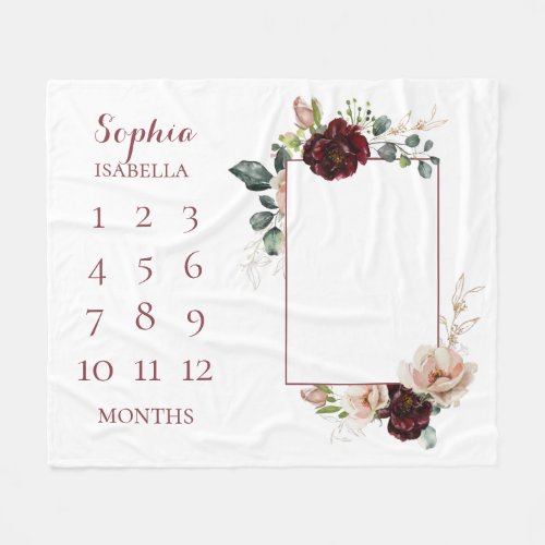 Baby Months Blush Floral Monogrammed Baby Fleece Blanket