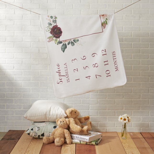 Baby Months Blush Floral Monogrammed Blanket (In Situ)