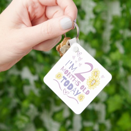 Baby months celebration floral design keychain