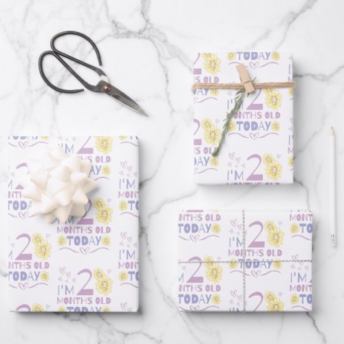 Baby months celebration floral design wrapping paper sheets