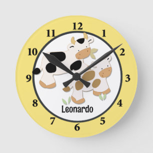 Baby Moo Cow Farm Personalized Wall Clock Yellow