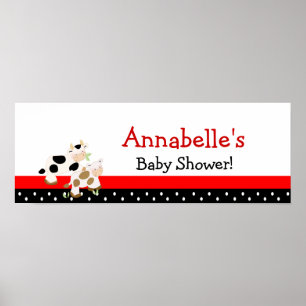 Baby Moo Cow Pink Baby Shower Banner Poster