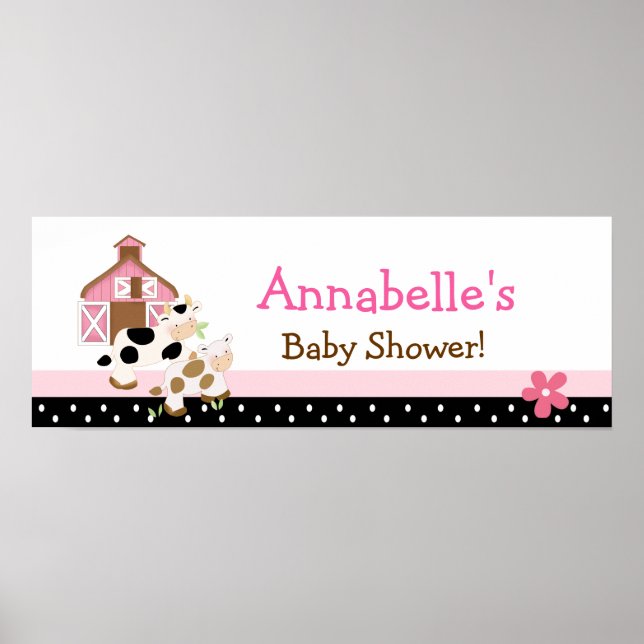 Baby Moo Cow Pink Baby Shower Banner Poster (Front)