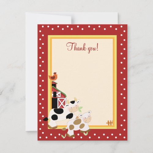 BABY MOO COW Red 4x5 Flat Thank you note Invitation