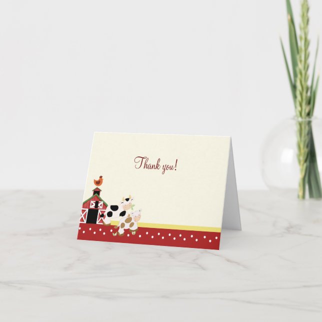 Baby Moo Cow Red Folded Thank you notes (Front)