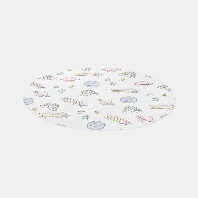 Baby Moon Shooting Star Planet Rainbow Cute Pastel Rug (Angled)