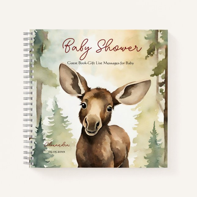Baby Moose Baby Shower Guest Gift List  Notebook (Front)
