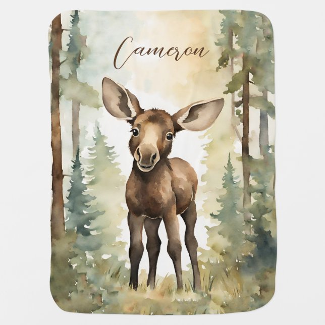 Baby Moose Gender Neutral Baby Blanket (Front)