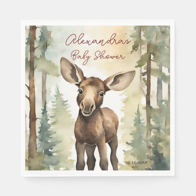 Baby Moose Gender Neutral Baby Shower Napkins (Front)