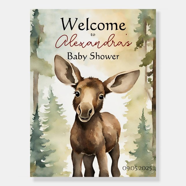 Baby Moose Gender Neutral Baby Shower Welcome Foam Board (Front)