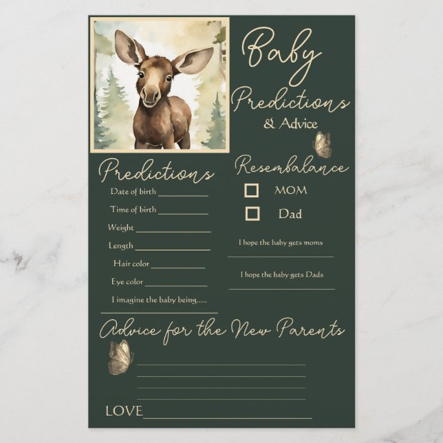 Baby Moose Neutral Baby Predictions Advice Card (Front)