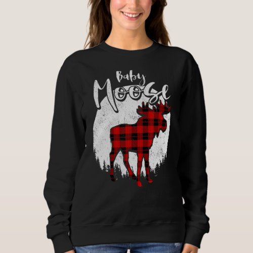 Baby Moose Red Plaid Buffalo Matching Family Pajam Sweatshirt