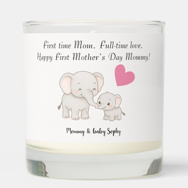  Baby & Mother Elephant Heart | First Mother’s Day Scented Candle (Front)