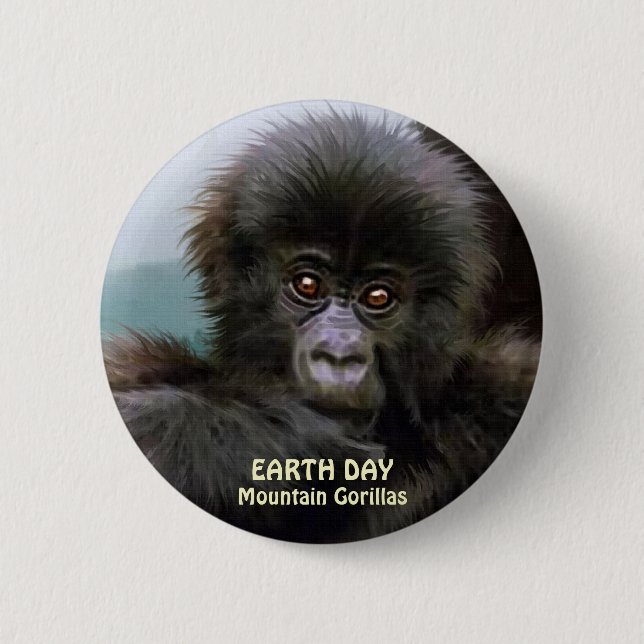 Baby Mountain Gorilla EARTH DAY Button (Front)