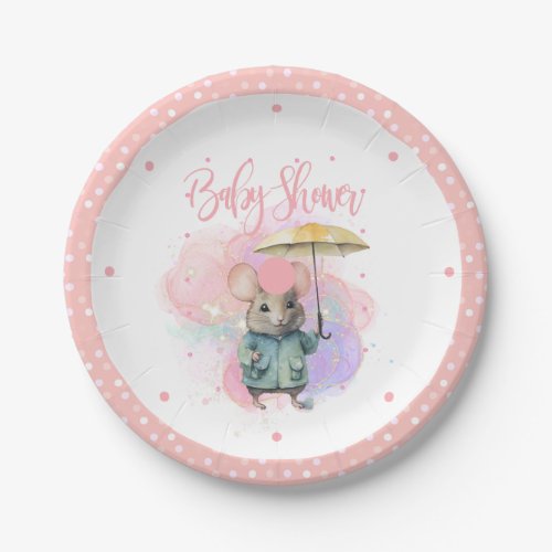 Baby Mouse Pastel Watercolor Baby Shower Paper Plates