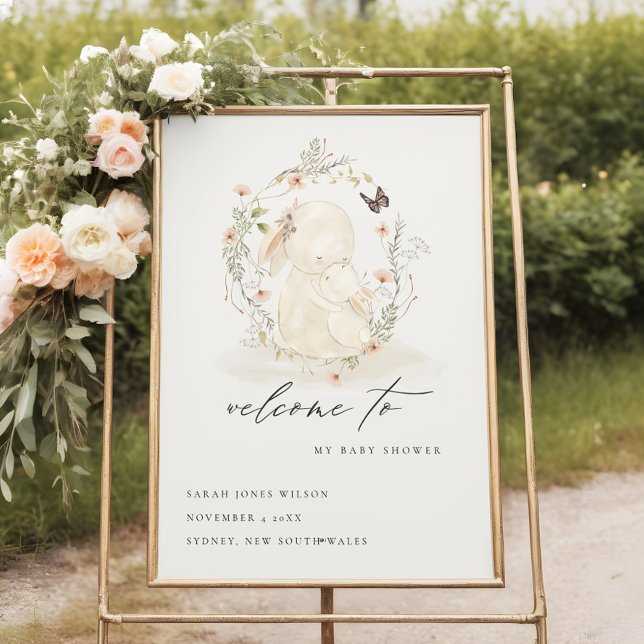 Baby Mum Bunny Floral Wreath Baby Shower Welcome Foam Board (Creator Uploaded)