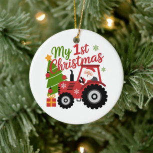 Baby My 1st Christmas Xmas Toddler Santa Tractor Ceramic Ornament