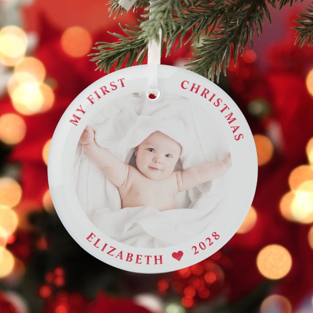 Baby My First Christmas Photo Glass Ornament (Creator Uploaded)