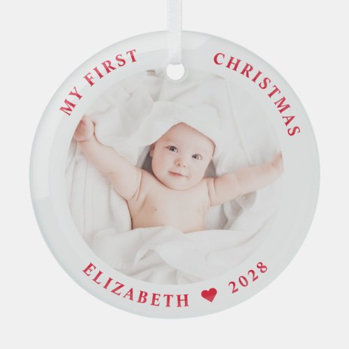 Baby My First Christmas Photo Glass Ornament