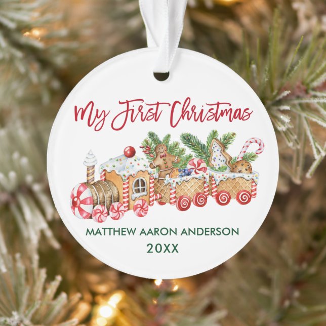 Baby My First Christmas Red Gingerbread Train Ornament (Tree)