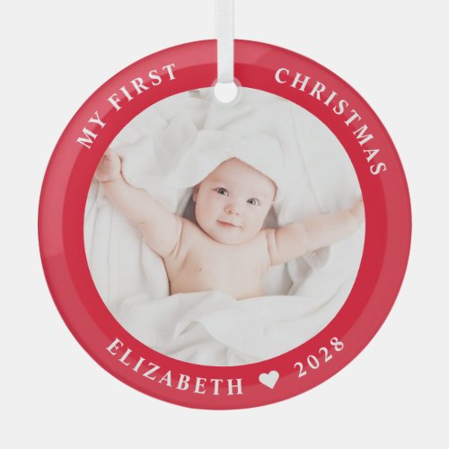 Baby My First Christmas Red Photo Glass Ornament