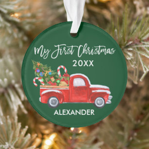 Baby My First Christmas Red Truck Candy Canes Ornament