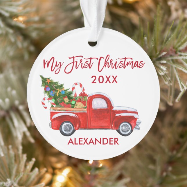 Baby My First Christmas Truck Candy Canes Red Ornament (Tree)