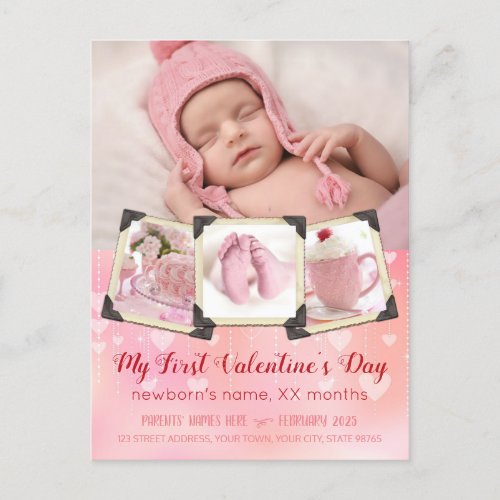 Baby My First Valentineâs Day Blush Pink Photos Holiday Postcard