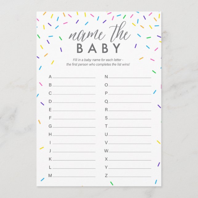 Baby Name ABC Game, Baby Name Race Card (Front)