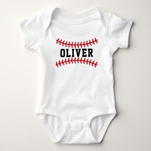 Baby Name Baseball Pattern Bodysuit (Front)
