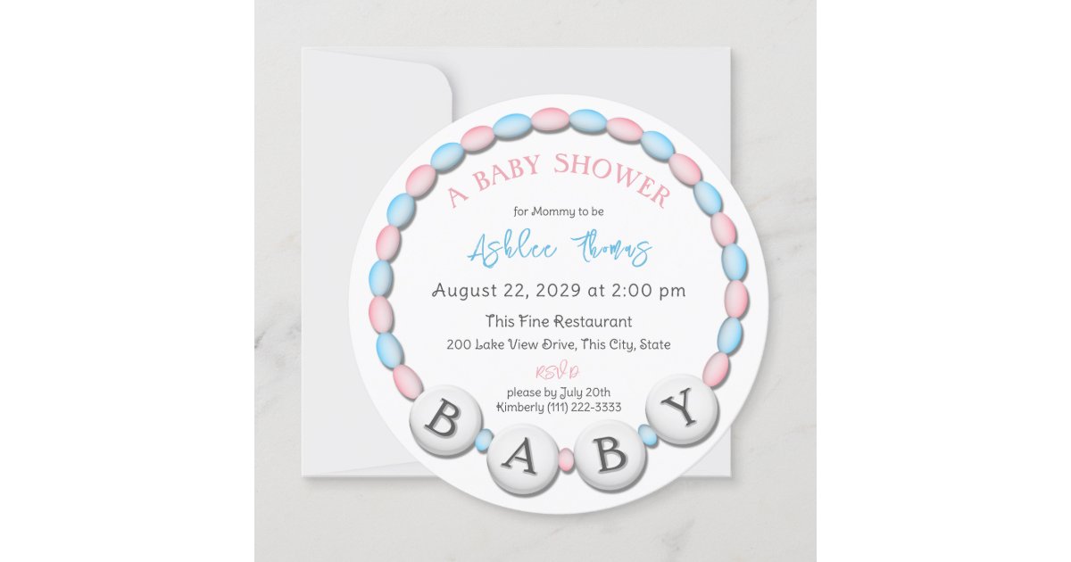 Baby Name Beads Baby Shower Invitation Zazzle