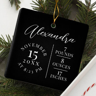 Baby Name & Birth Stats Photo Black Keepsake Ceramic Ornament