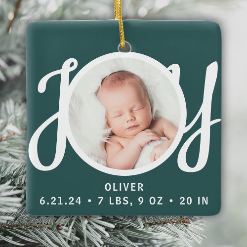 Baby Name Birth Stats Photo Green Keepsake Ceramic Ornament