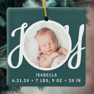 Baby Name Birth Stats Photo Green Keepsake Ceramic Ornament