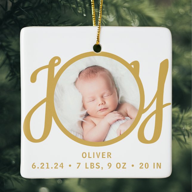 Baby Name Birth Stats Photo Keepsake Ceramic Ornament (Creator Uploaded)
