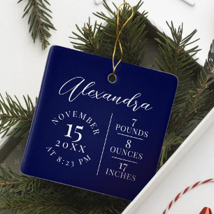  Baby Name & Birth Stats Photo Navy Keepsake Ceramic Ornament