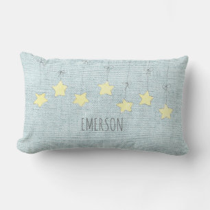 Baby Name Birthdate Pastel Green Nursery Stars Lumbar Pillow