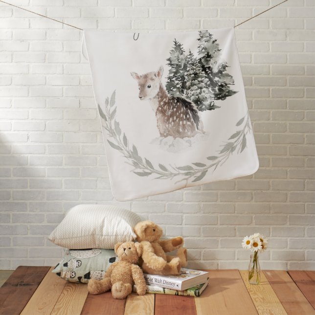 Baby Name Blanket with Baby Deer Christmas   (In Situ)