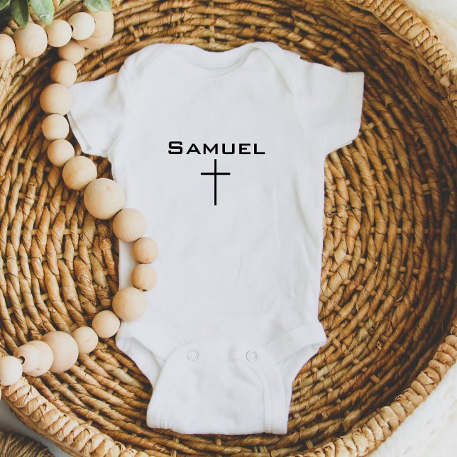 Baby Name | Cross Modern Cute Christian Baby Bodysuit (Creator Uploaded)