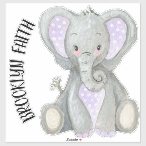 Baby Name Cute Adorable Painted Lavender Elephant Sticker