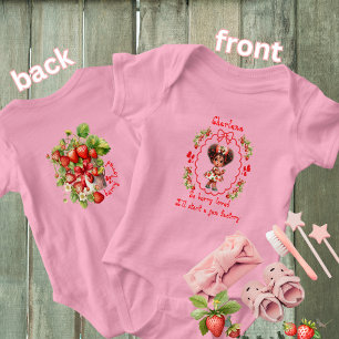 Baby Name Cute Strawberry Dressed Black Baby Girl Bodysuit