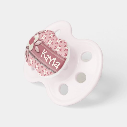 Baby Name DIY It's a Girl Cute Pink Daisy Flower Pacifier (Front Right)